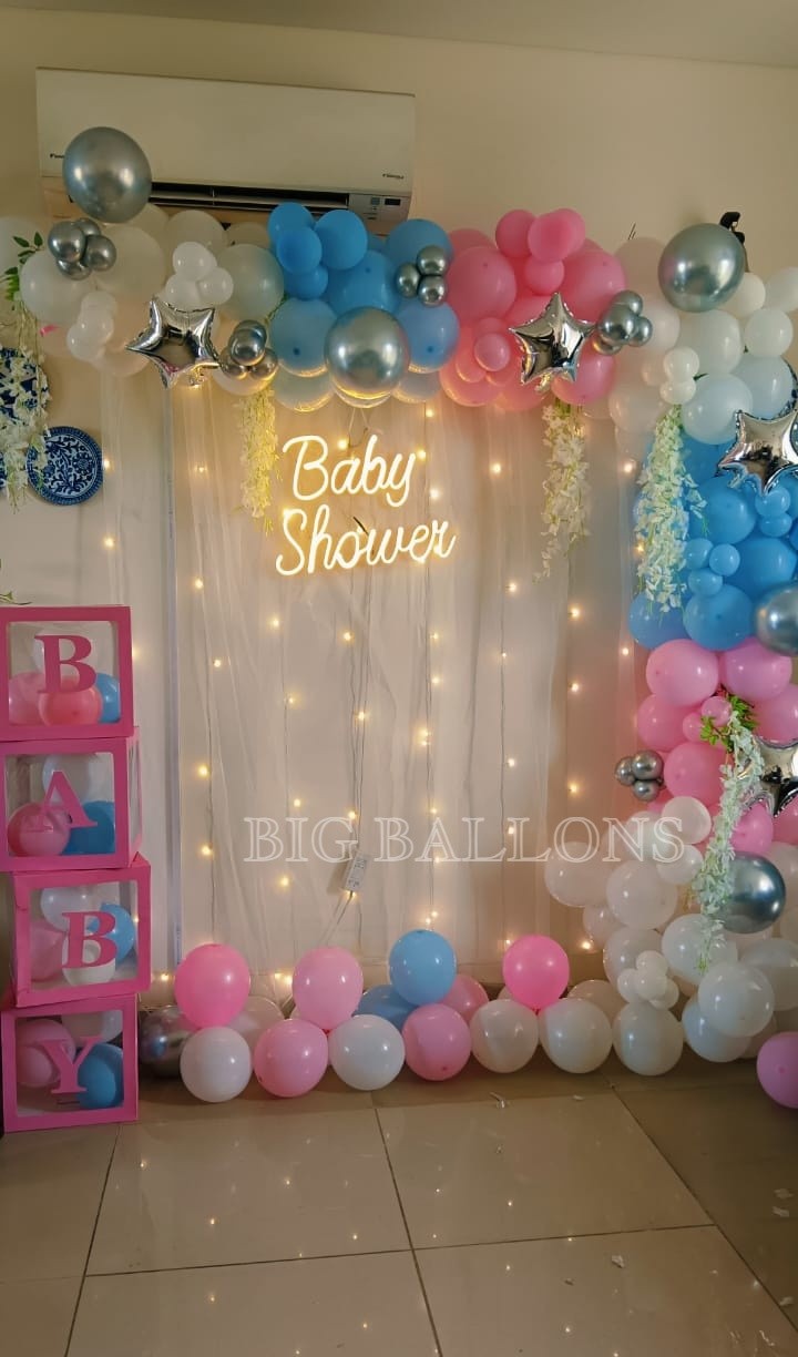 Glowing Neon Baby Shower Backdrop - Premium Balloon Decoration in Gurugram