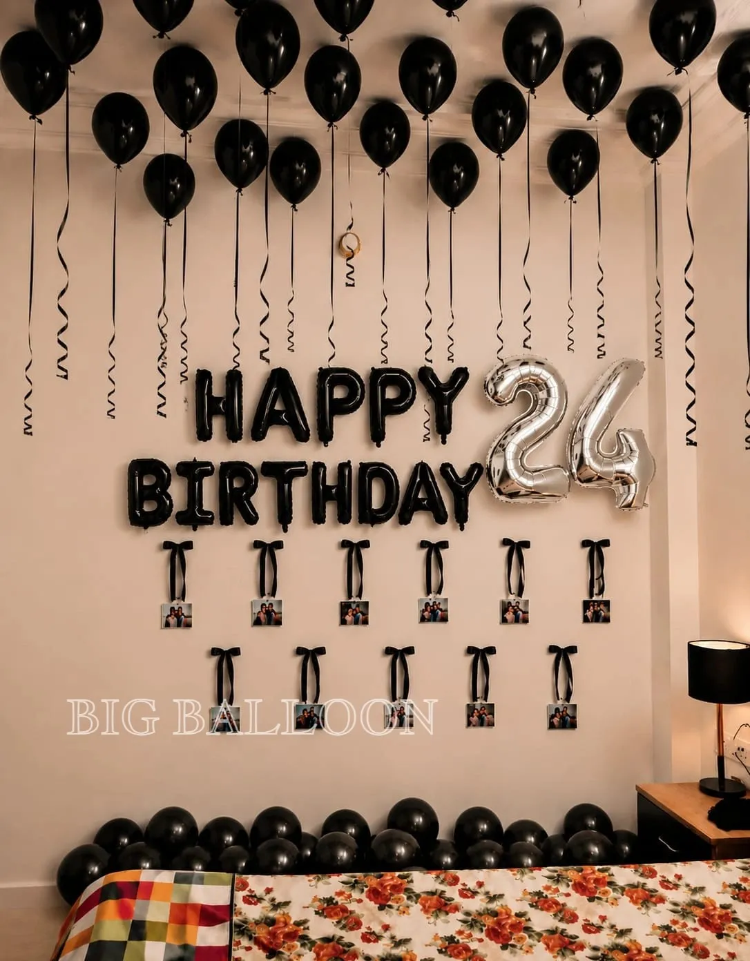 Elegant Black & Silver Photo Wall Birthday Decor