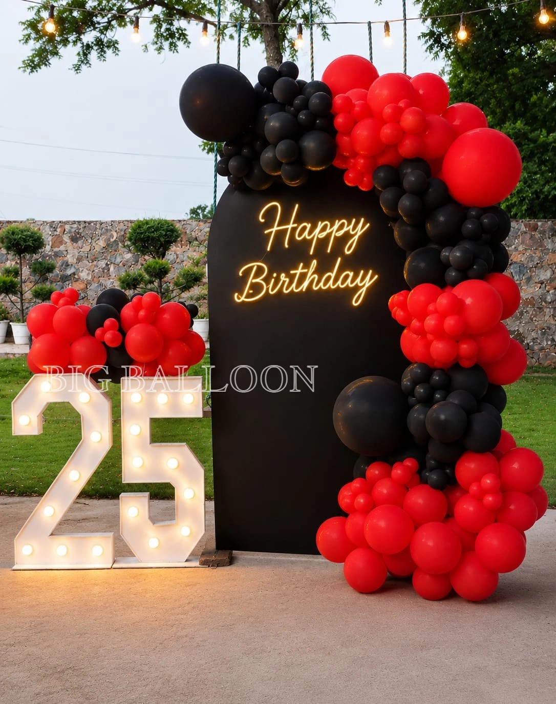Red & Black Outdoor Neon 25th Birthday Arch - Premium Balloon Decoration in Gurugram