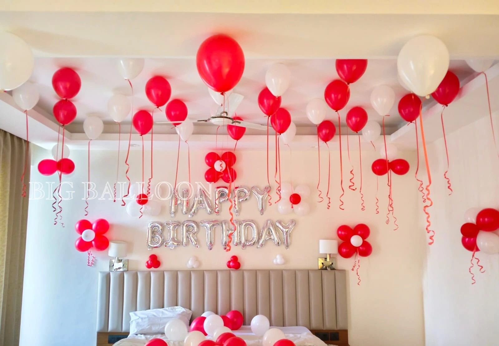 Vibrant Red & White Room Ceiling Birthday Decor