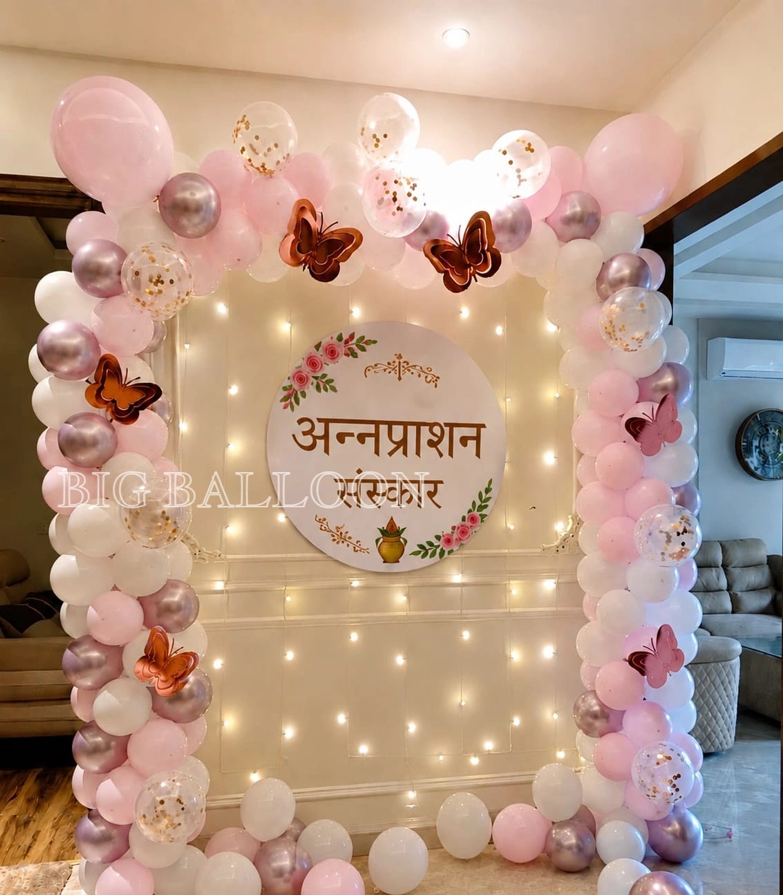 Pastel Pink Annaprashan Sanskar Baby Ceremony Arch - Premium Balloon Decoration in Gurugram
